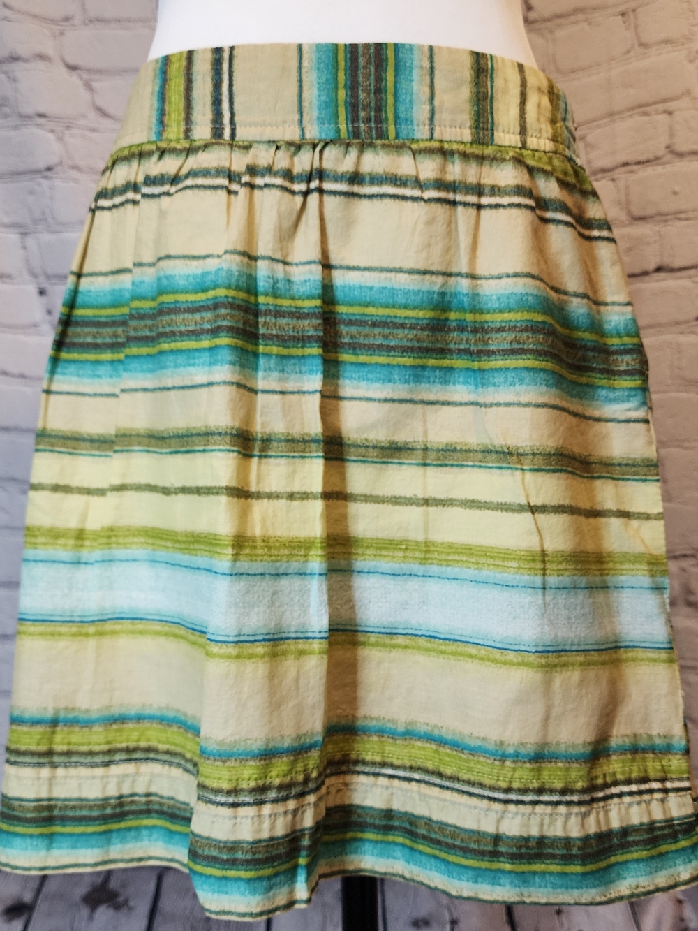 Ann Taylor Striped A-Line Skirt in Cream, Green and Blue